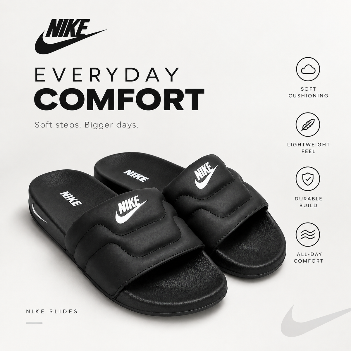 NKE COMFORT SLIDES | ULTRA CUSHION FOAM | “LIGHTWEIGHT • ALL DAY COMFORT”